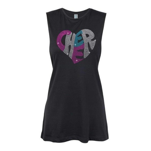 Cheer-Cheer (Heart Shaped text) Muscle Black, (Kids-2)