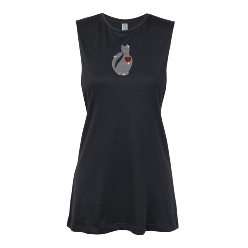 General - Red Heart Cat  Muscle Black, (Kids-2)