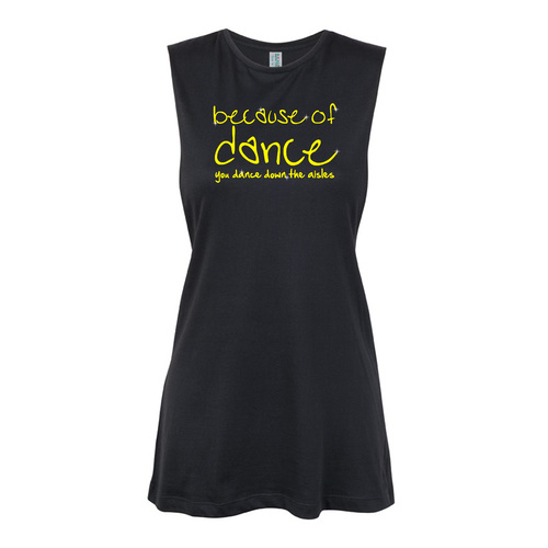 Glitter Dance- Because of dance you dance down aisles - Text Yellow  Muscle Black, (Kids-2)