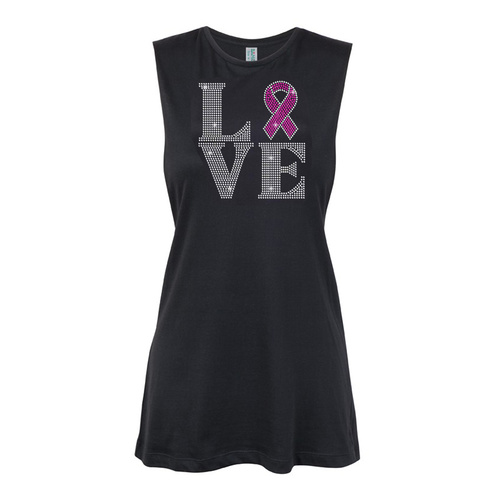  Love - LVE - pink ribbon Muscle Black, (Kids-2)