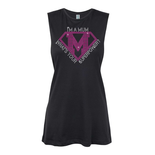 Mum-Super Power Mum Muscle Black, (Kids-2)